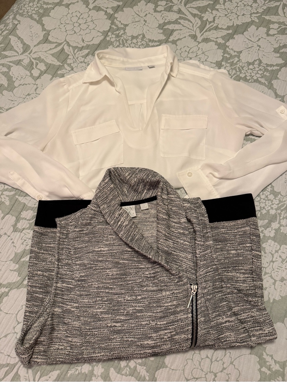 Women’s White Blouse and Gray Knit Vest Set